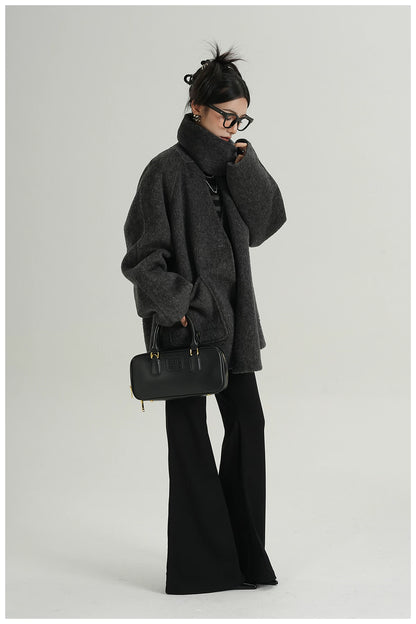 Scarf-Detail Cropped Wool Jacket