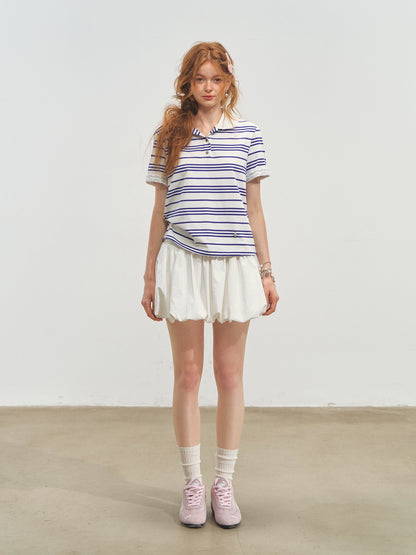 Striped Lace Short-Sleeve Polo Neck T-Shirt - CHINASQUAD