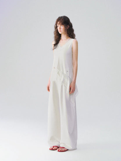 Asymmetrical Lace V-Neck Sleeveless Top