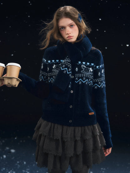 Fair Isle Scarf &amp; Cardigan Two-Piece Set