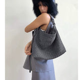 Oversized Woven Suede Tote Shoulder Bag ECODAY
