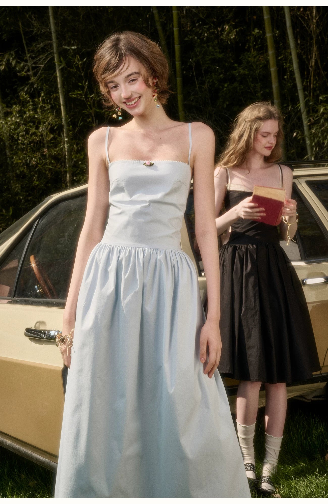 Baby Blue Bow-Tie Layered Maxi Dress