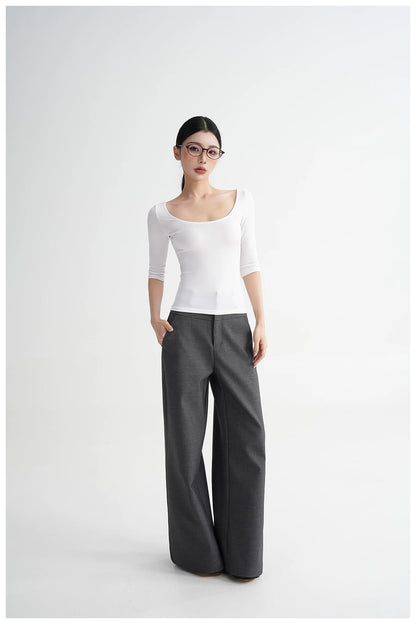 Lyocell Open-Back Fitted Mid-Sleeve T-Shirt