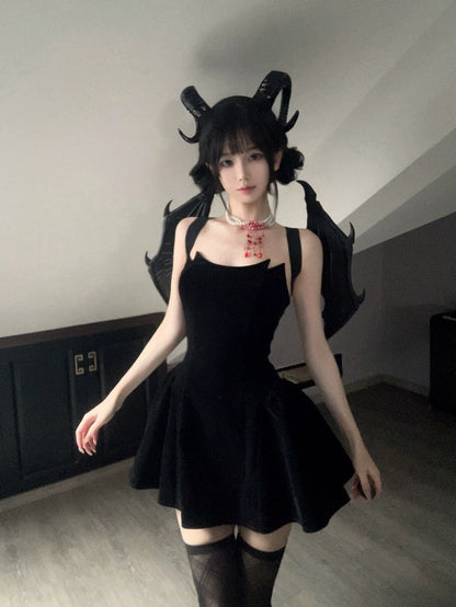 Devil’s Kiss Strapless Velvet Puff Dress