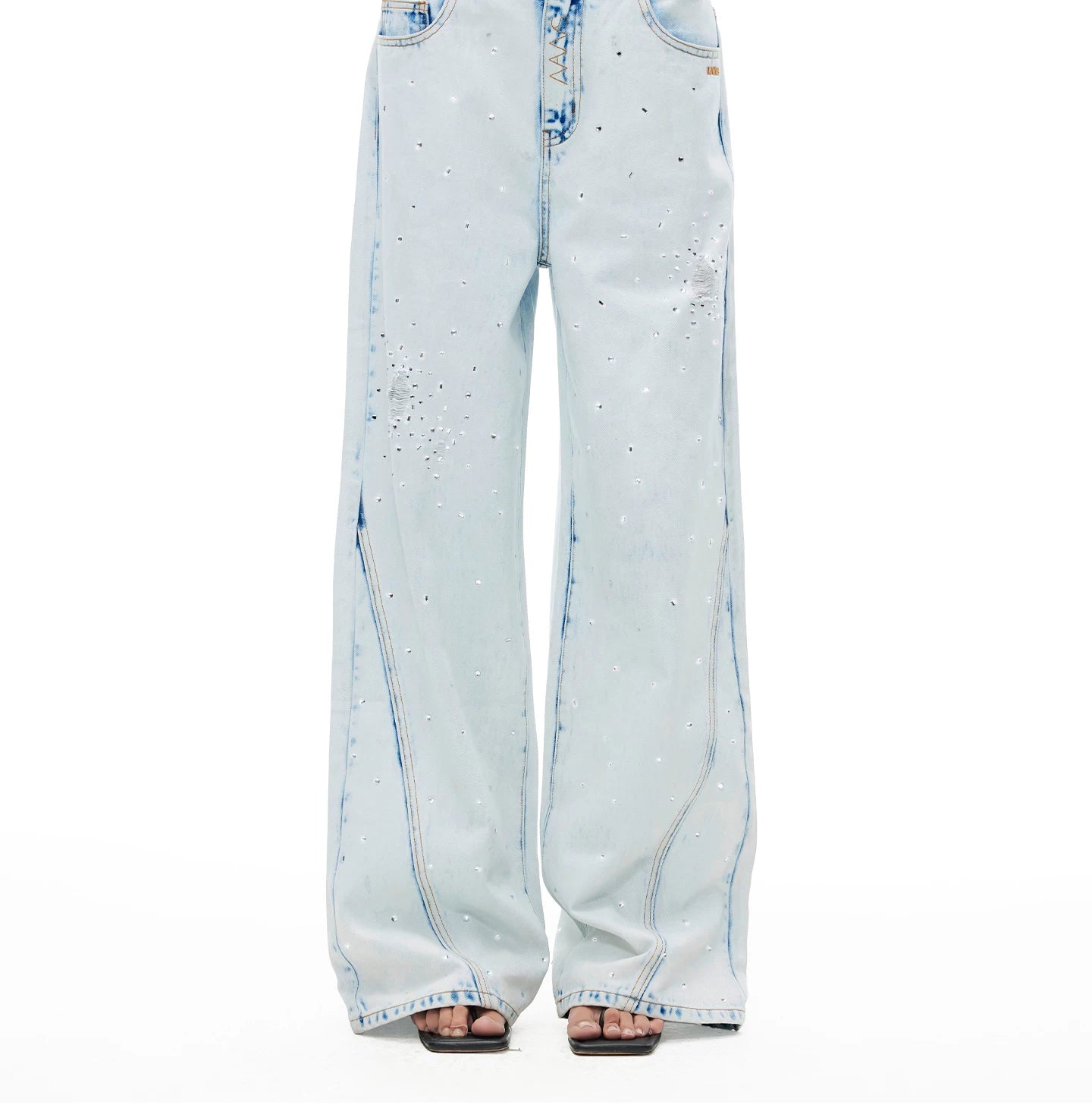 Shimmering Distressed Wide-Leg Jeans
