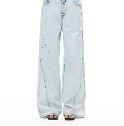 Shimmering Distressed Wide-Leg Jeans