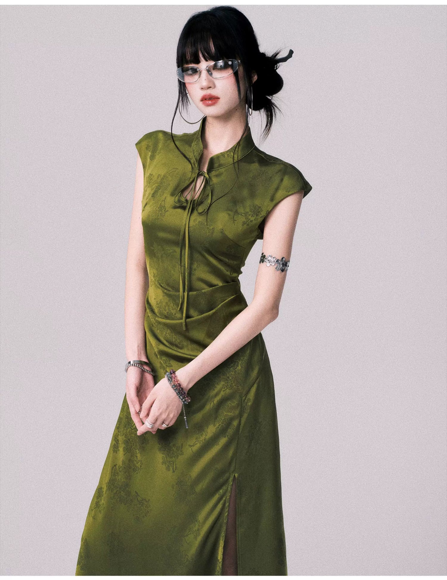 Chinese-Style Slit Cheongsam Maxi Dress