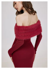 Off-shoulder Bodycon Knit Shealing Dress - CHINASQUAD