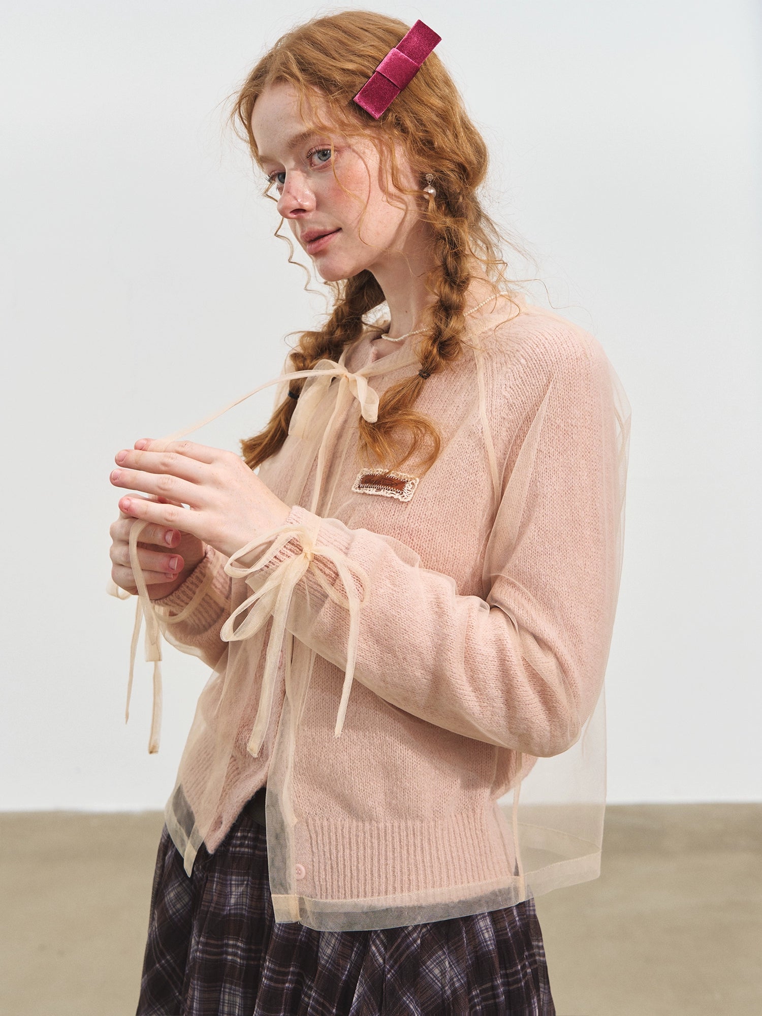 Mesh Layered Knit Cardigan