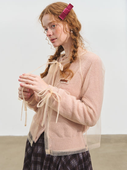 Mesh Layered Knit Cardigan