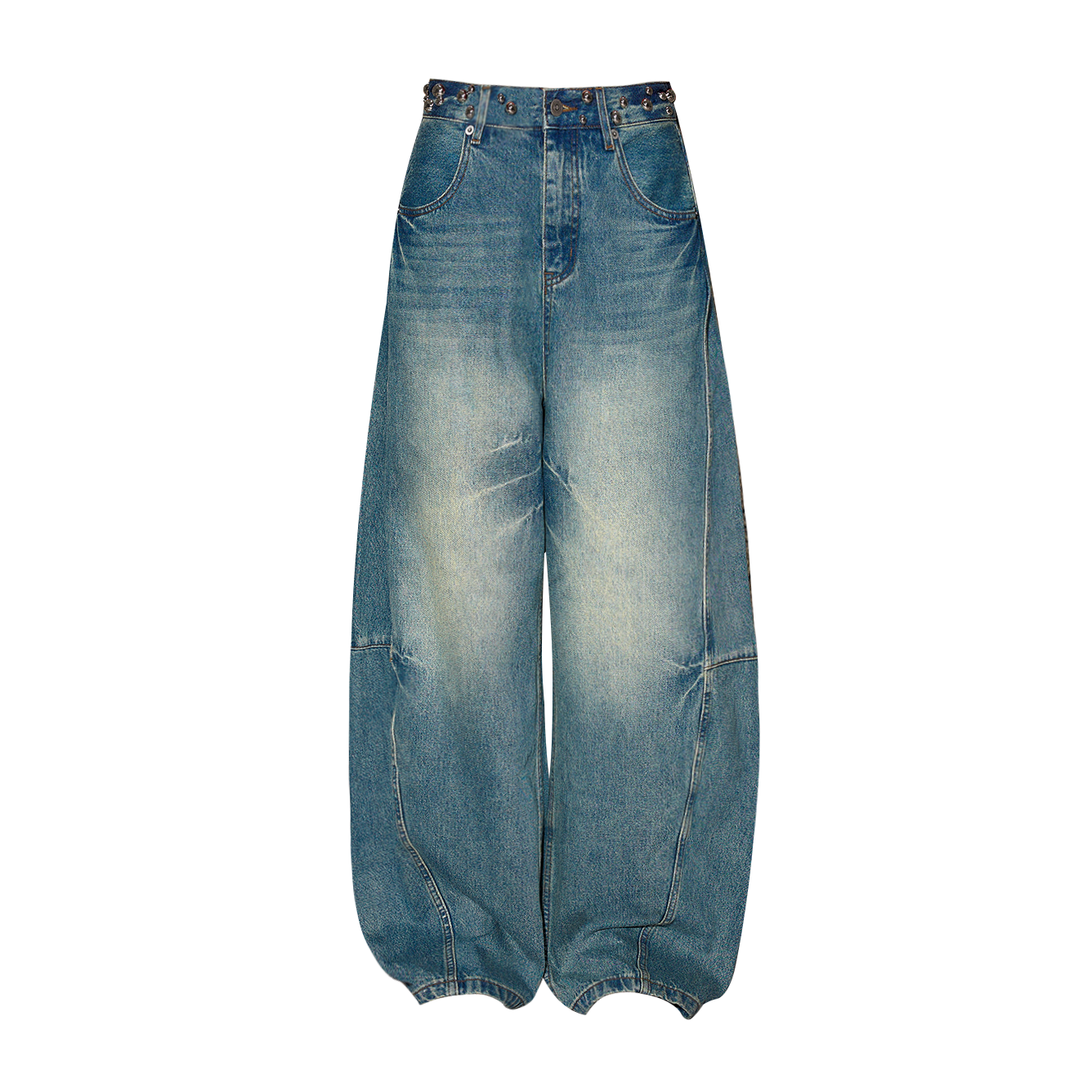 Panel-Seam Wide-Leg Denim Pants