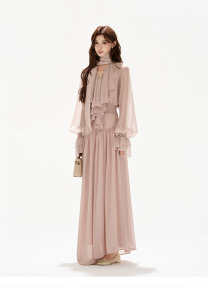 V-Neck Lantern Sleeve Maxi Dress