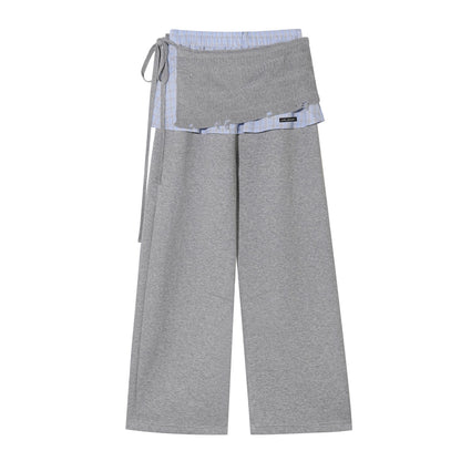 Patchwork Sweatshirt &amp; Curved-Hem Knit Pants Set