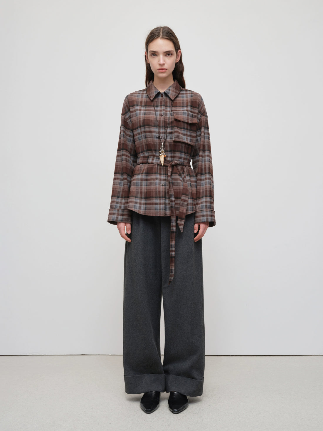 Vintage Purple-Brown Plaid Brushed Shirt
