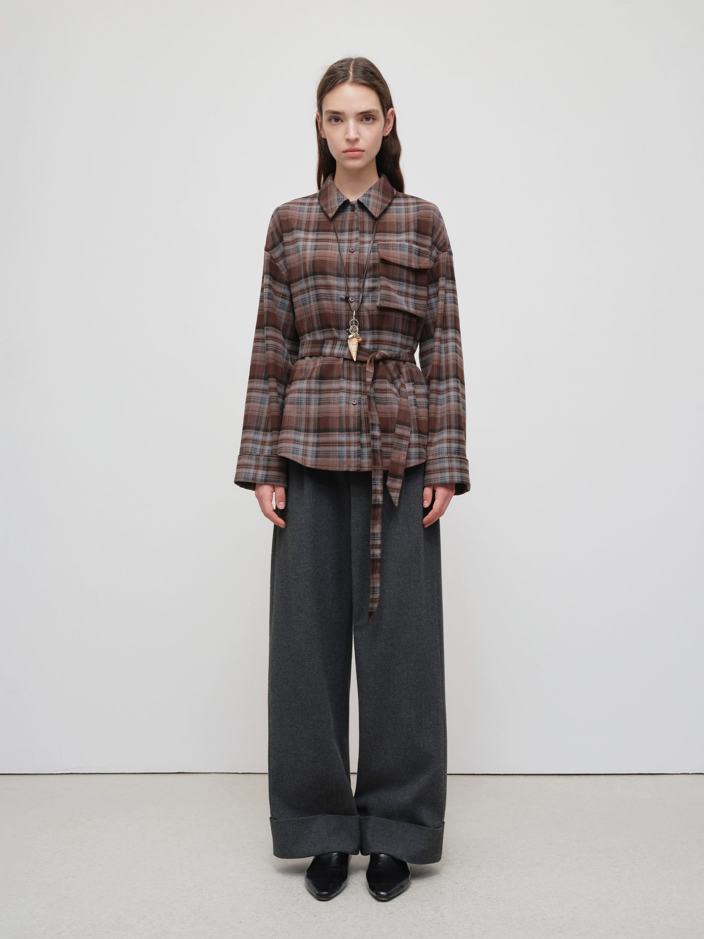 Vintage Purple-Brown Plaid Brushed Shirt