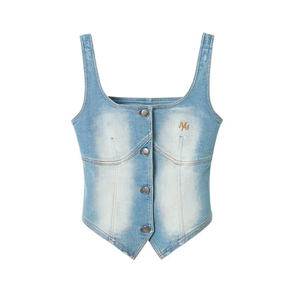 Washed Denim Bustier Tank