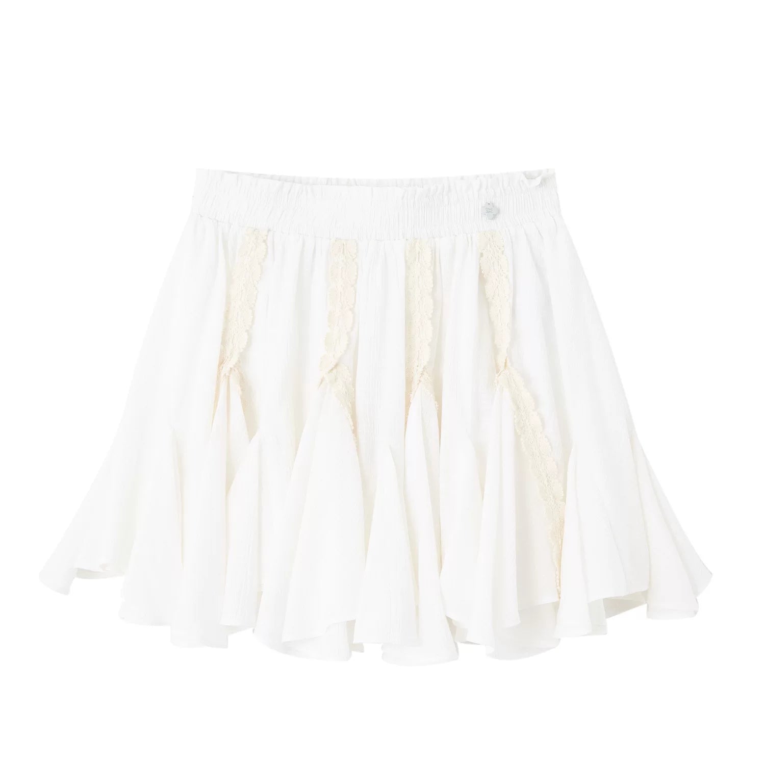Lace Patchwork Asymmetric Hem Mini Skirt