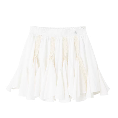 Lace Patchwork Asymmetric Hem Mini Skirt