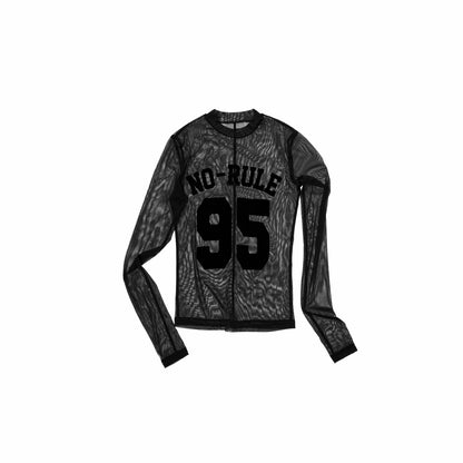 Velvet-Textured Sport Print Mesh Blouse