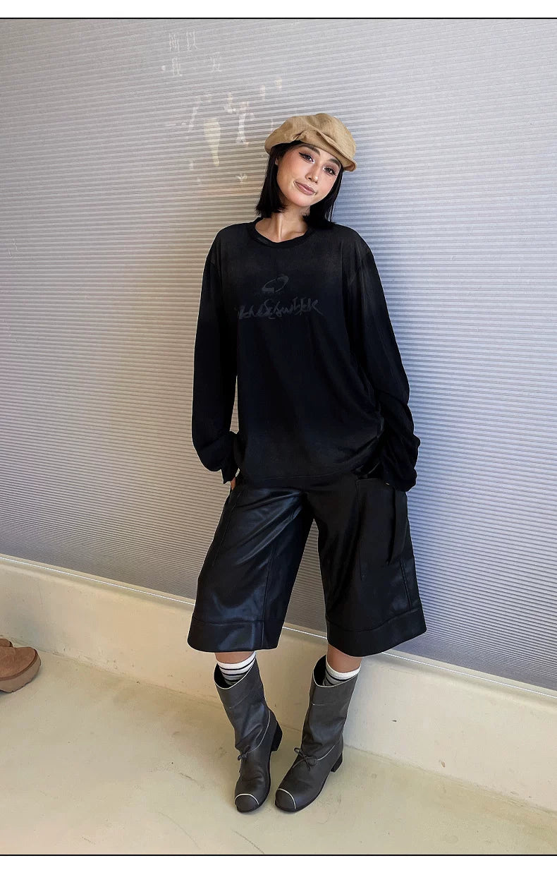 Vintage Washed Spray-Effect Long-Sleeve T-Shirt