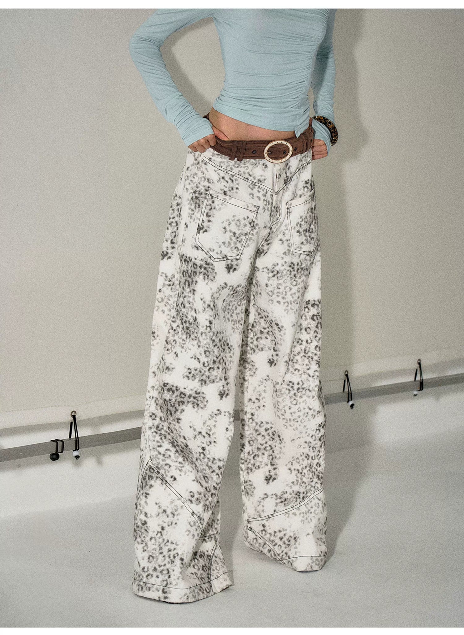 Vintage Leopard-Print Cotton Wide-Leg Jeans