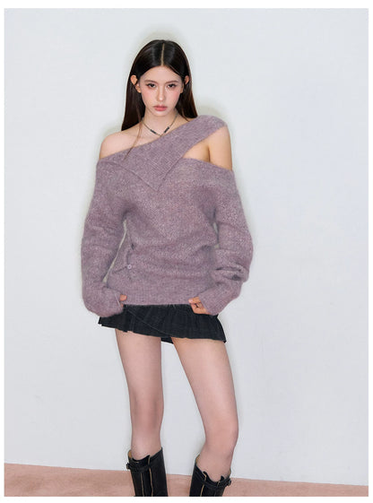 Off-Shoulder Relaxed Alpaca Knit Sweater