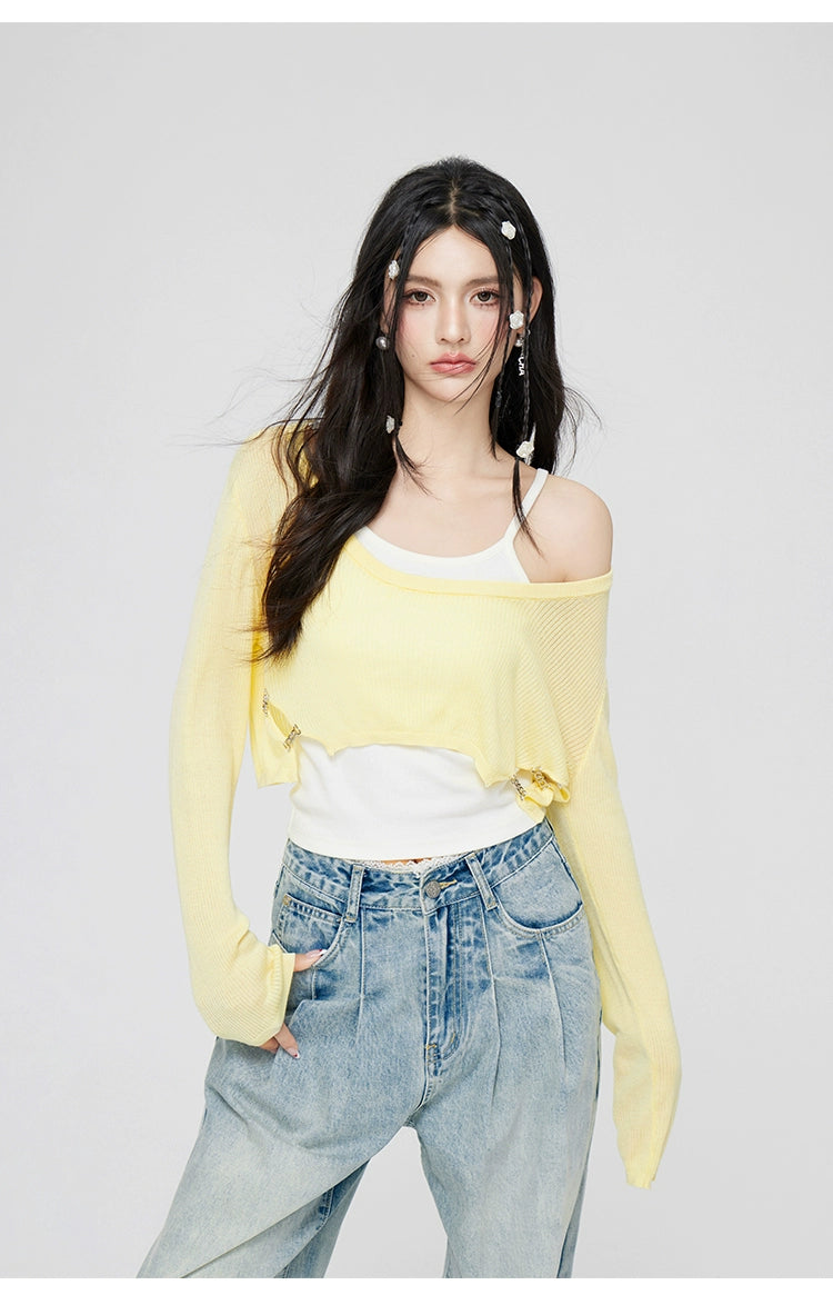 Color Block Knit Two-Piece Blouse - CHINASQUAD