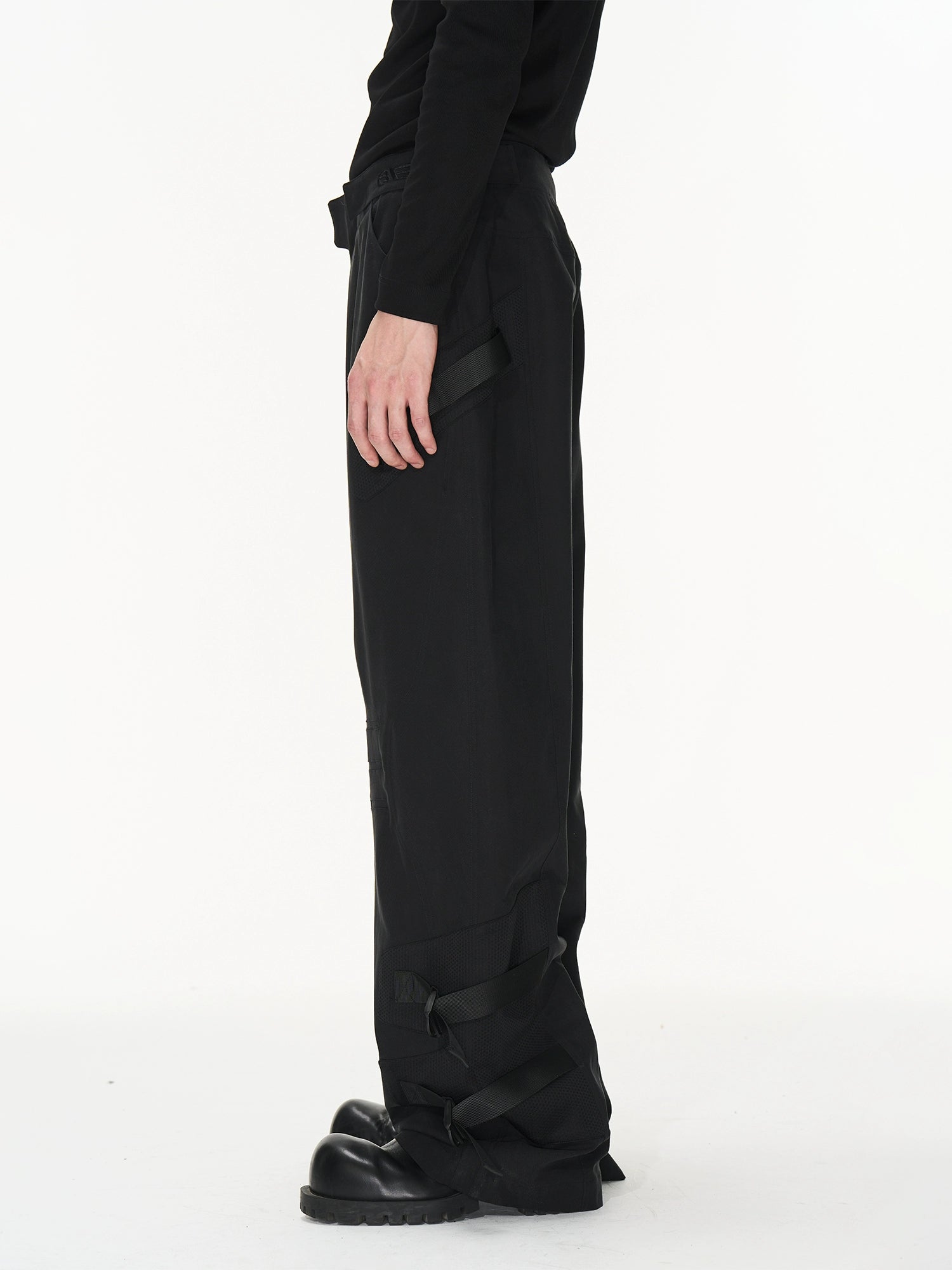 Black Cut-Out Paneled Trousers - CHINASQUAD