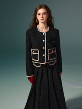 Black Fringed Woolen Jacket & Pleated Skirt Set - CHINASQUAD