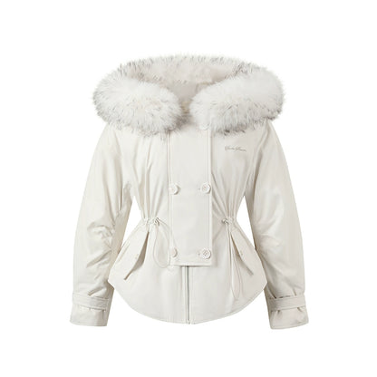 Faux Fur Collar Double-Breasted Down Parka Jacket