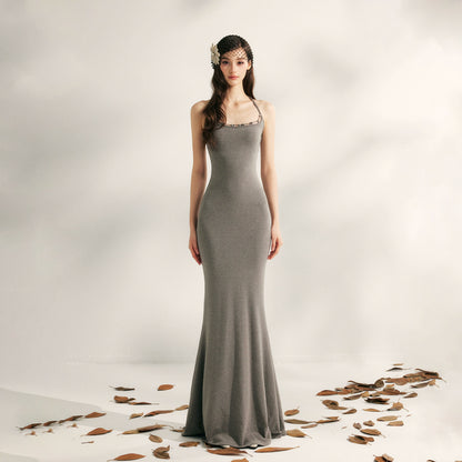 Jasmine Beaded Halter Knit Mermaid Dress