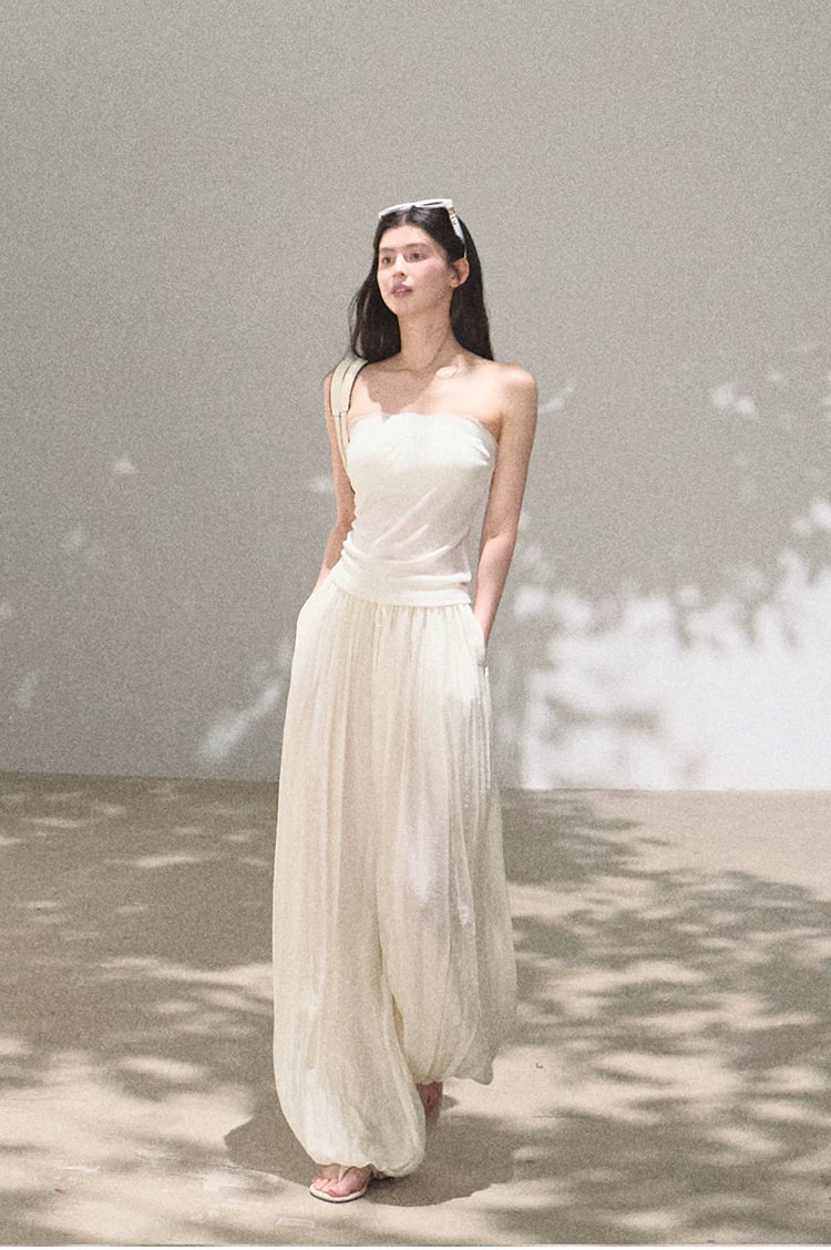 Linen Lace Trim Off-Shoulder Bandeau