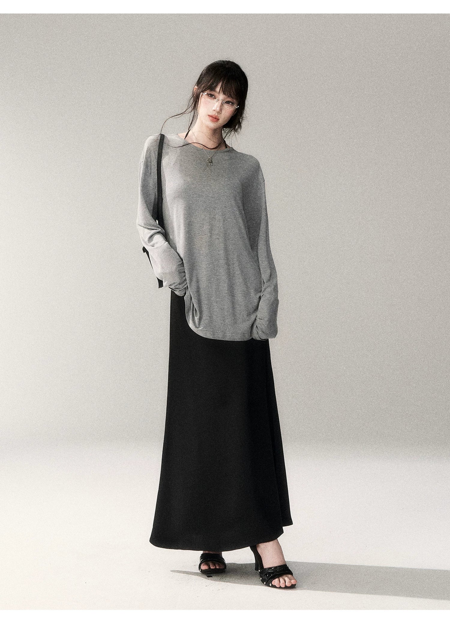 French Satin Acetate A-Line Midi Skirt