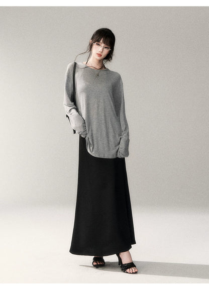 French Satin Acetate A-Line Midi Skirt