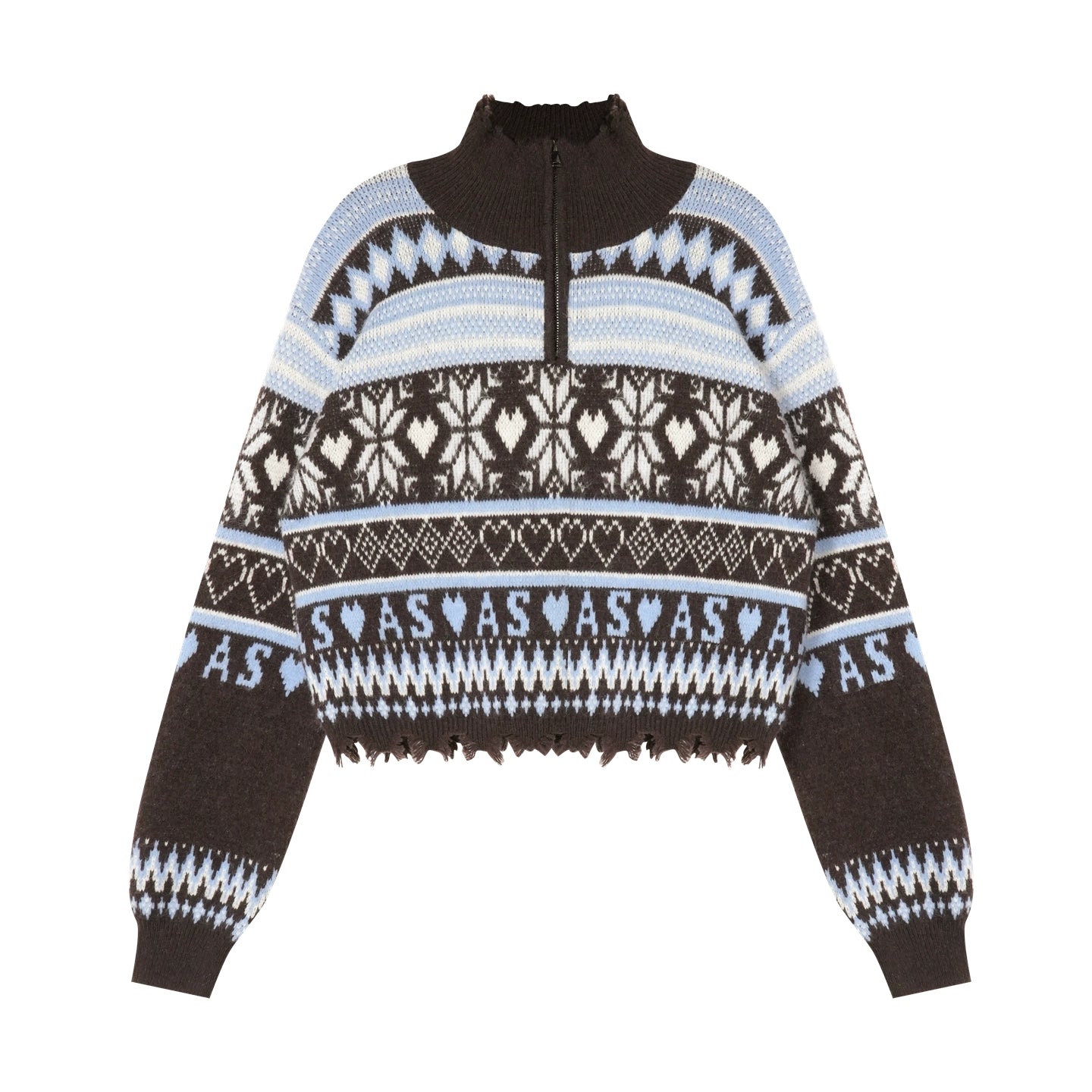Vintage Fair Isle Half-Zip Fringe Hem Sweater
