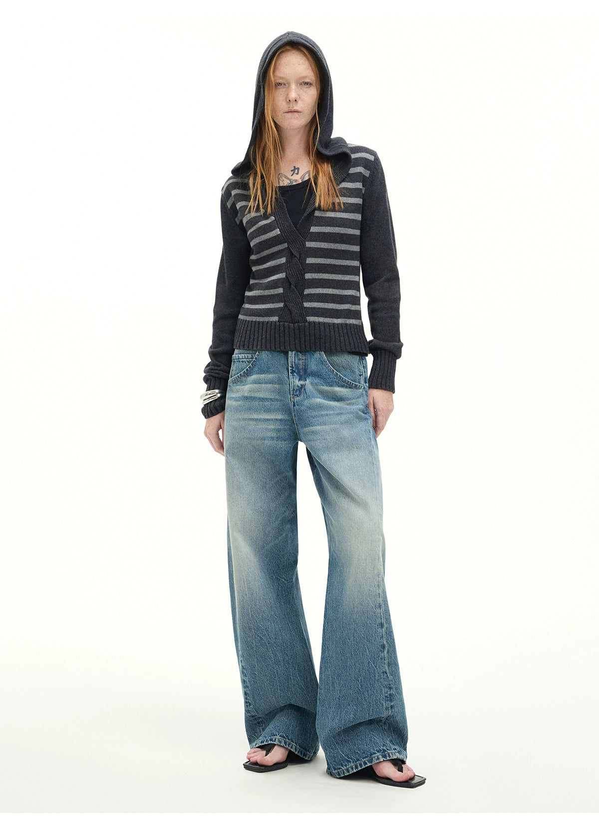Whisker Sculpted Curved-Leg Denim Pants