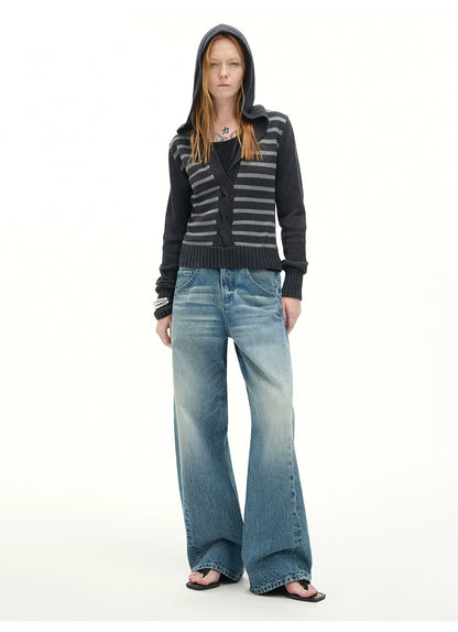 Whisker Sculpted Curved-Leg Denim Pants