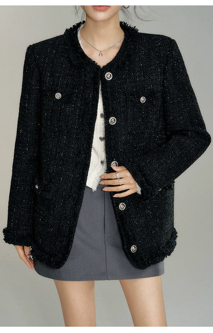 Chanel-Style Wool Outer Layer Down Jacket