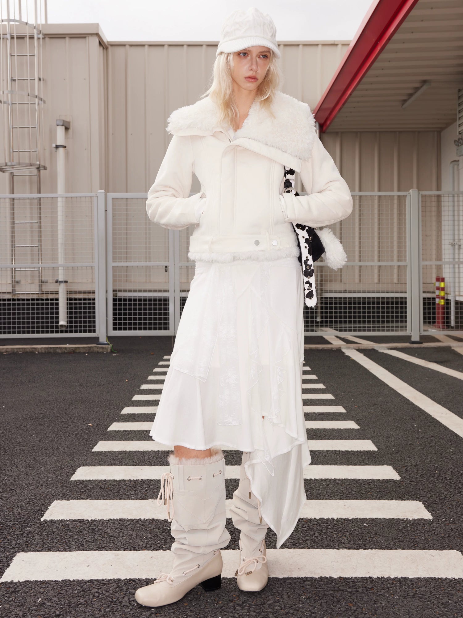 Asymmetric Faux Shearling Biker Jacket