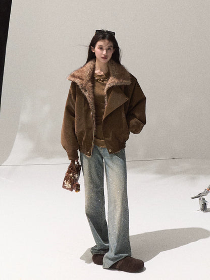 Fur-Collar Padded Short Jacket