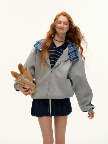 Patchwork Loose Embroidered Zip-Up Hoodie