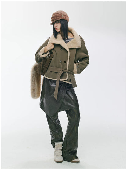 Contrast Fleece-Panelled Shearling Short Coat