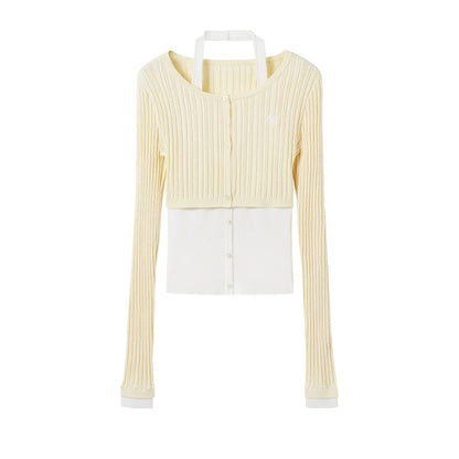 Faux Layered Slim-Fit Knit Cardigan