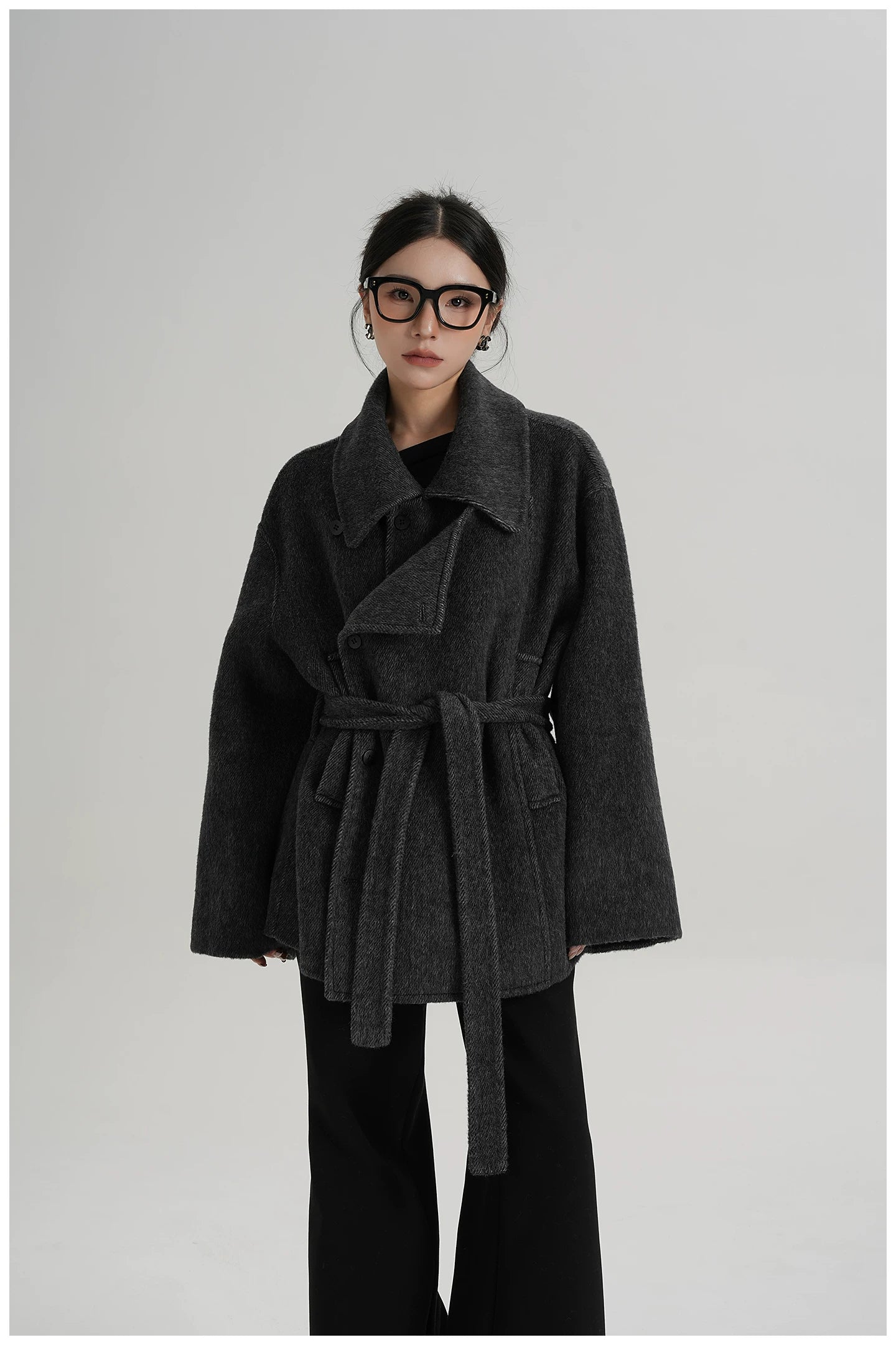 Tie-Detail Patchwork Double-Faced Wool Jacket