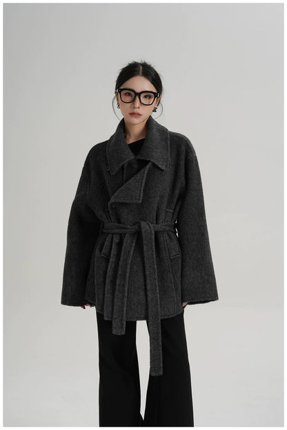 Tie-Detail Patchwork Double-Faced Wool Jacket