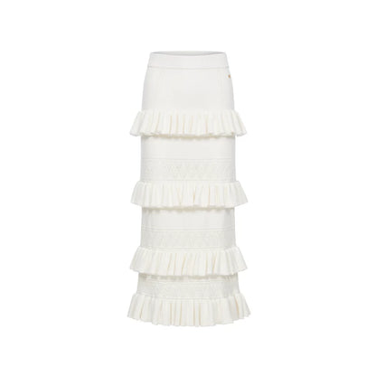 Lace Ruffle Knit Top &amp; Midi Skirt Two-Piece Set