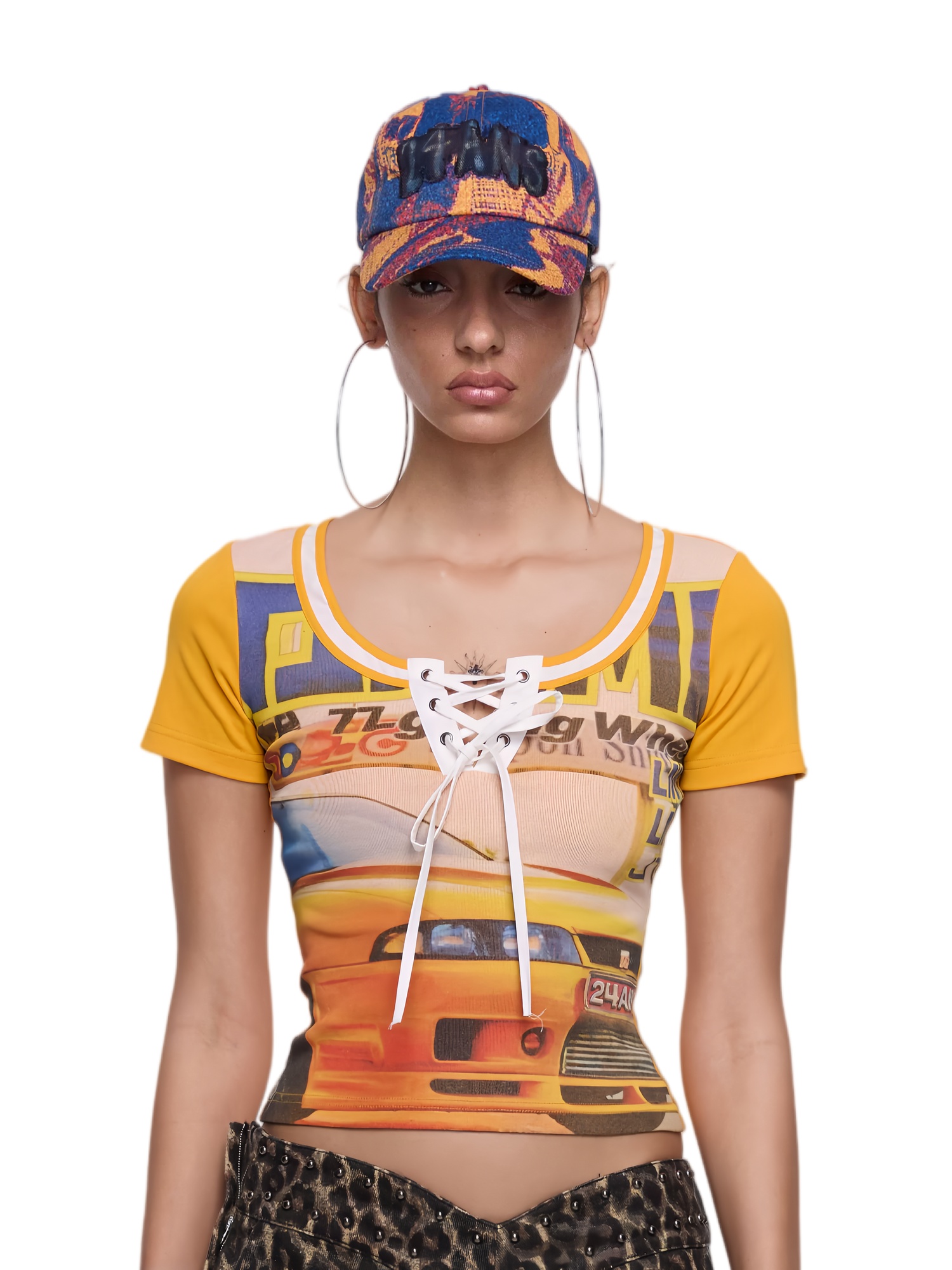 24ANS Retro Racing Print Layered-Look Patchwork T-Shirt – T-Shirts &amp; Polos