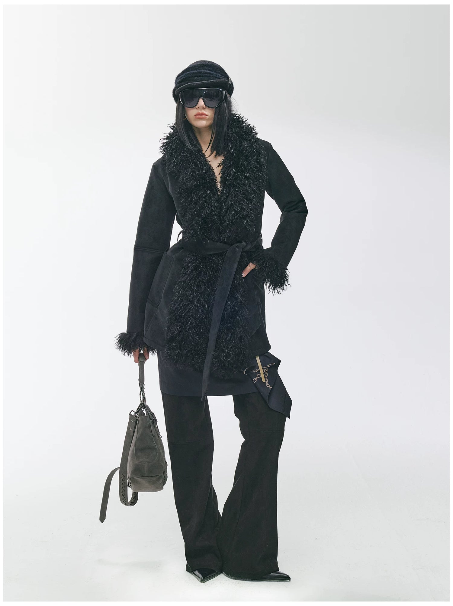 Shearling-Style Mid-Length Belted Duffle Coat