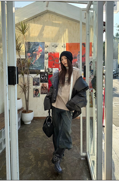 Vintage Washed Panelled Fleece-Lined Denim Pants