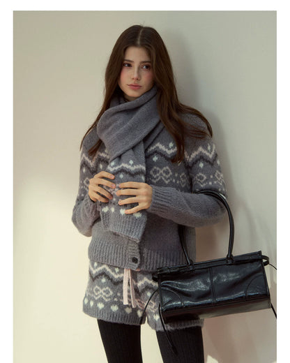 Fair Isle Knit Cardigan &amp; Shorts &amp; Scarf